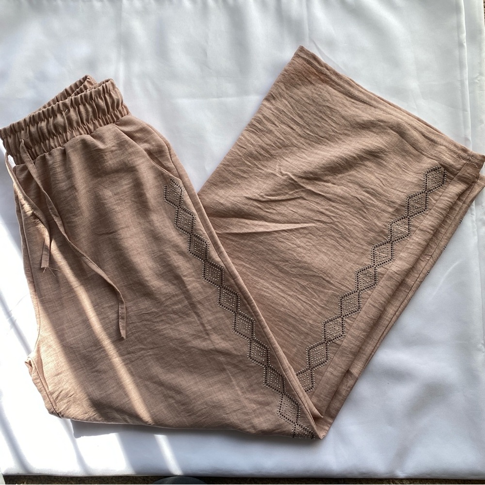 Women's Bohemian Tropical Casual Apricot Wide-Legged Elastic Waistband w pockets